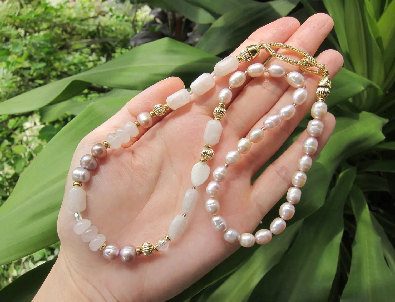 Rose Quartz, Blush Pink Baroque Pearl Necklace