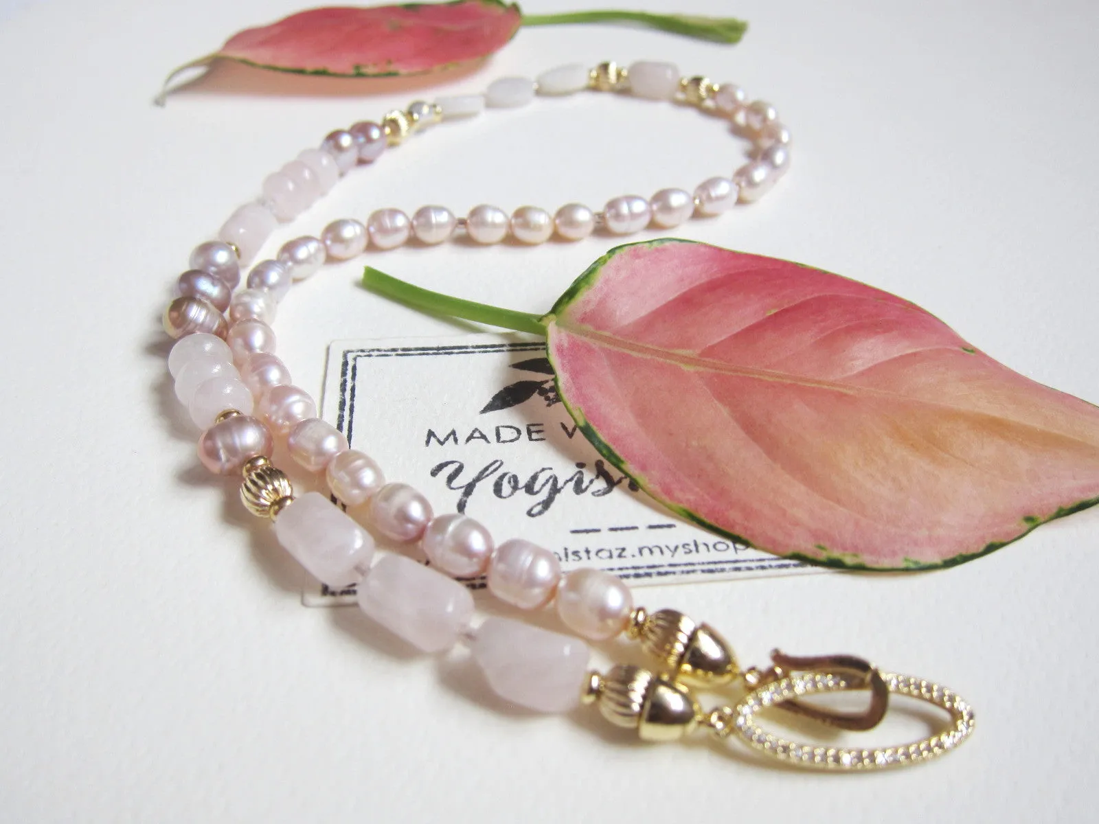 Rose Quartz, Blush Pink Baroque Pearl Necklace