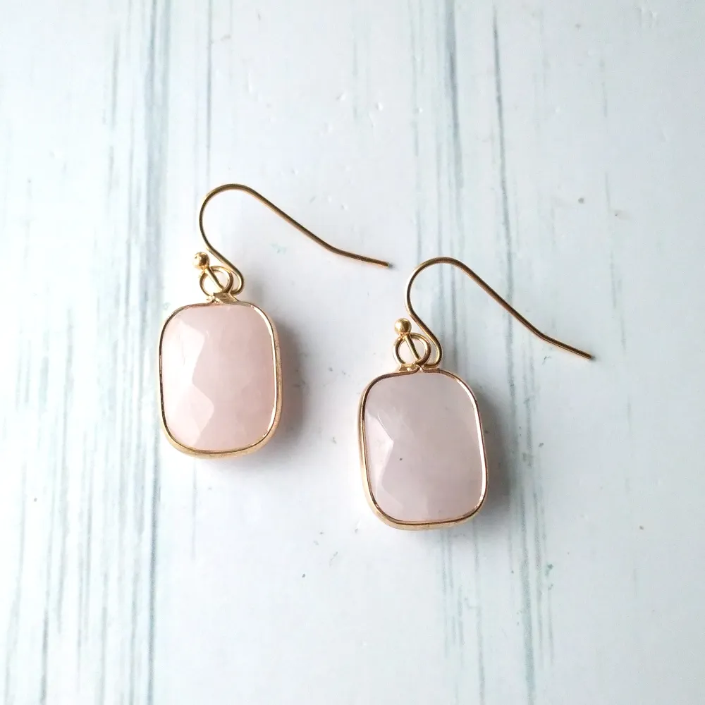 Rose Quartz  Single Drop Hook Earrings