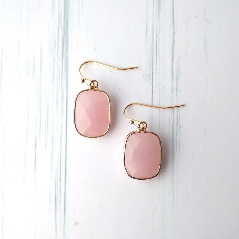 Rose Quartz  Single Drop Hook Earrings