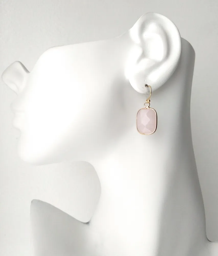 Rose Quartz  Single Drop Hook Earrings