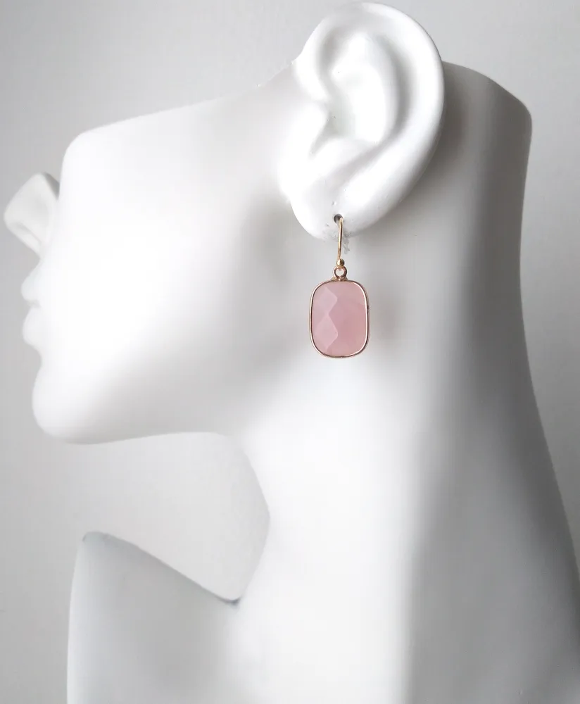 Rose Quartz  Single Drop Hook Earrings