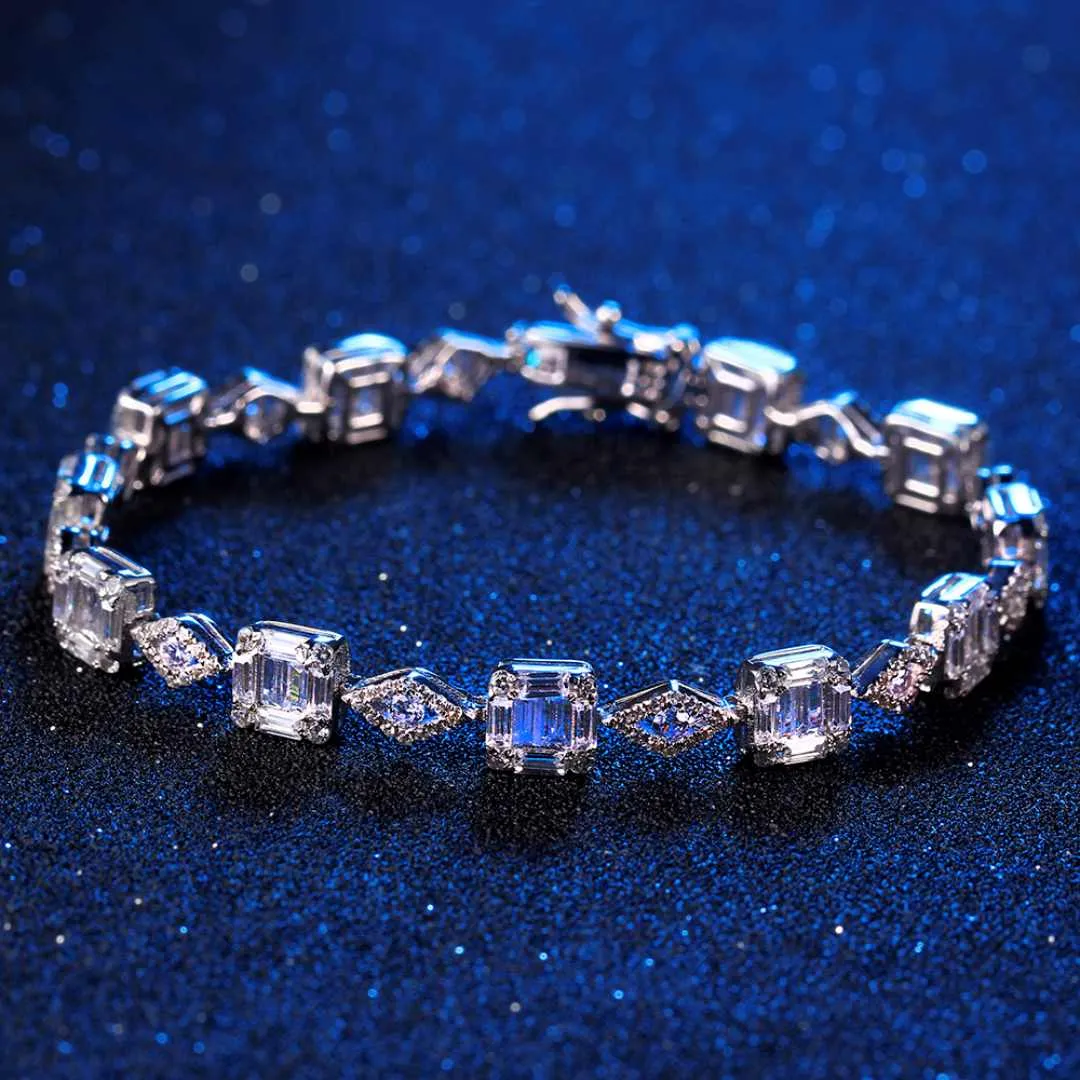 Round and Marquise Zircon White Gold Plated Bracelet for Women