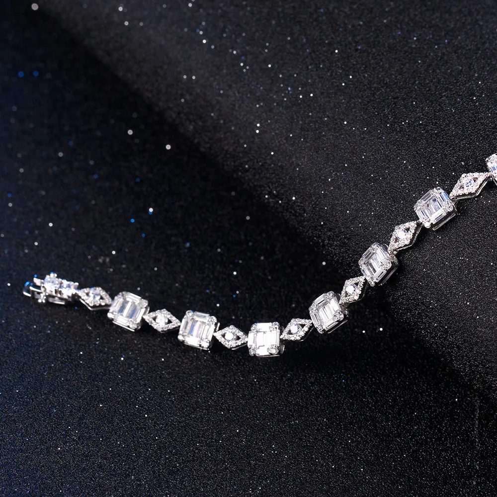 Round and Marquise Zircon White Gold Plated Bracelet for Women