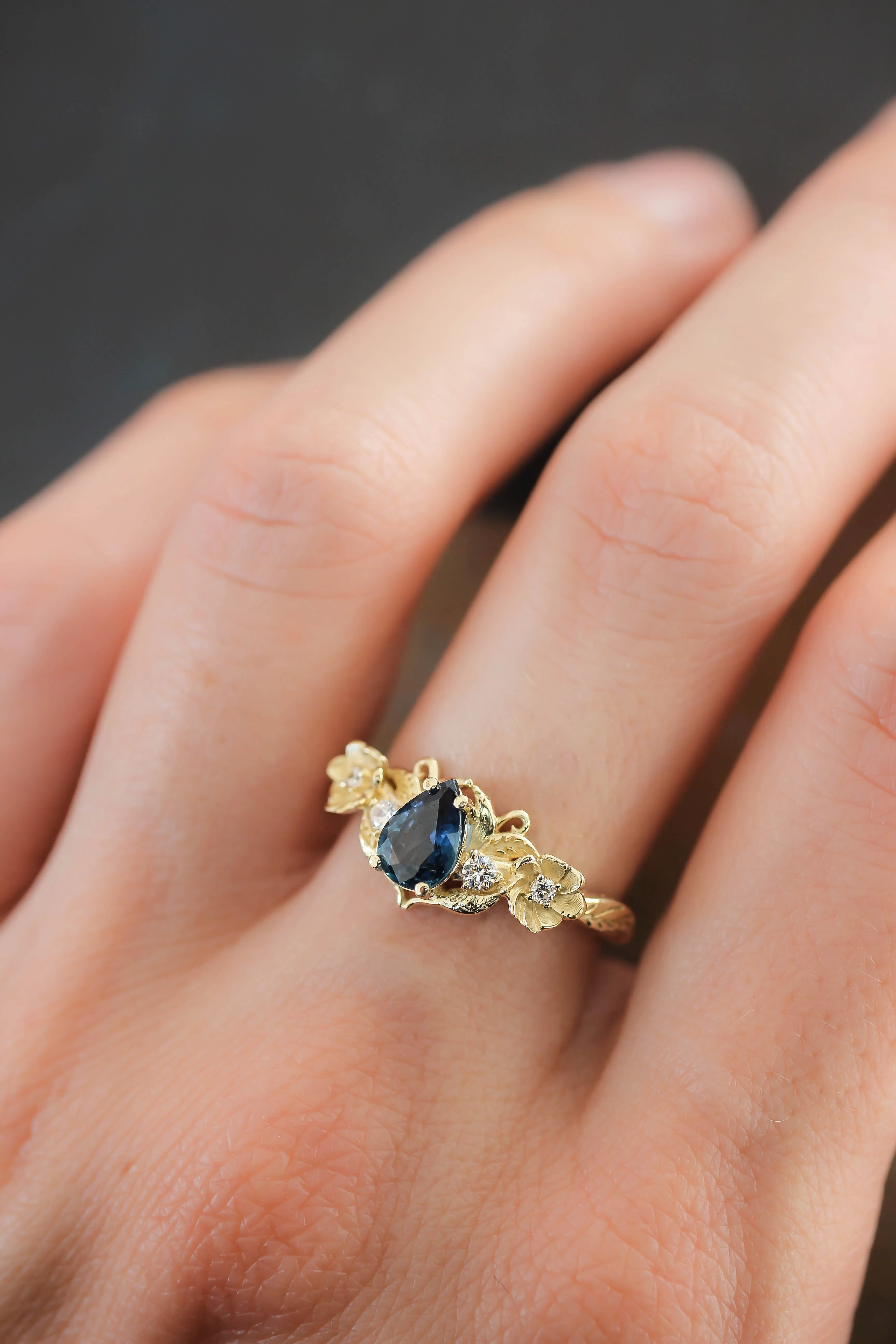 Sapphire and diamonds ring, flower engagement ring / Adelina