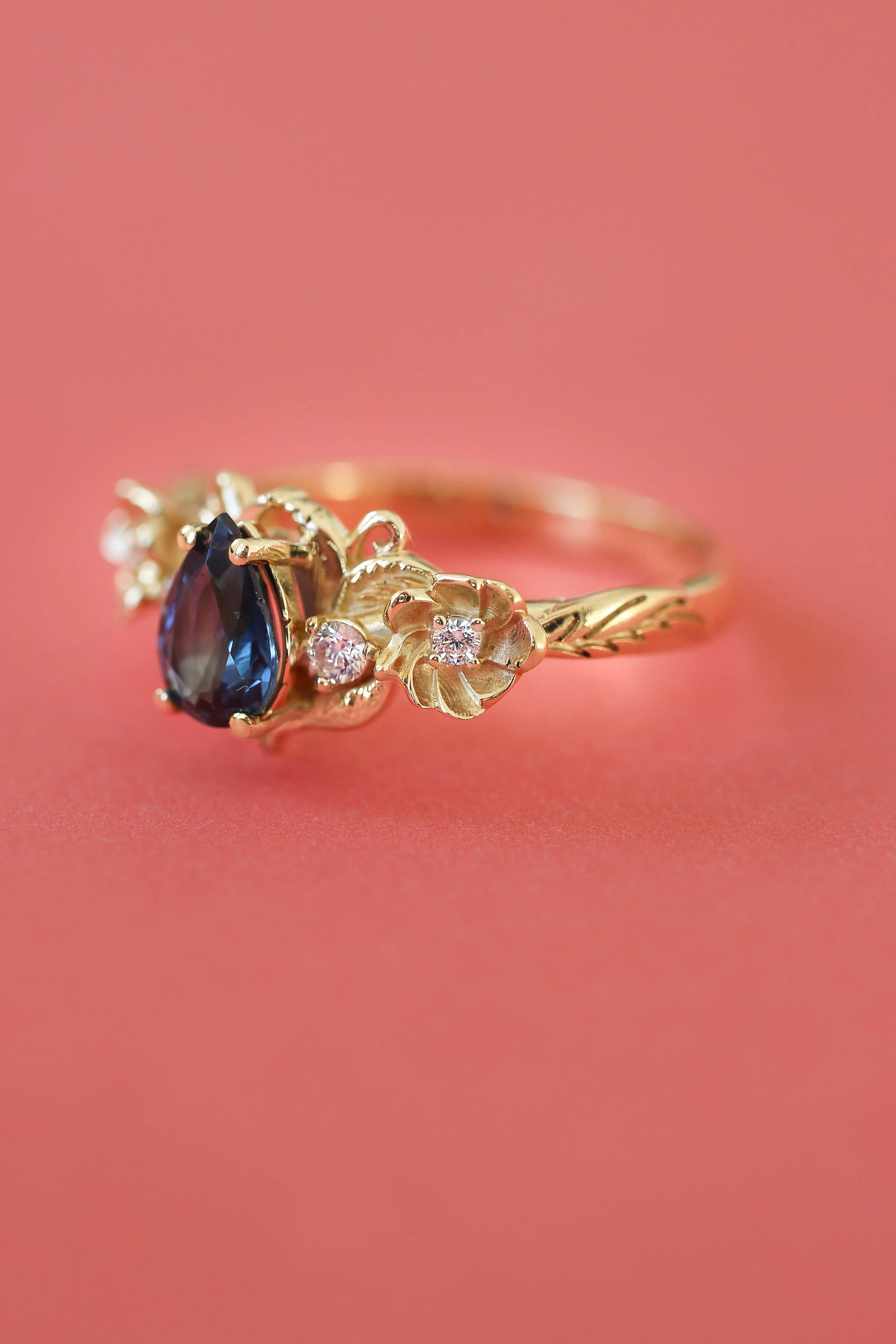 Sapphire and diamonds ring, flower engagement ring / Adelina