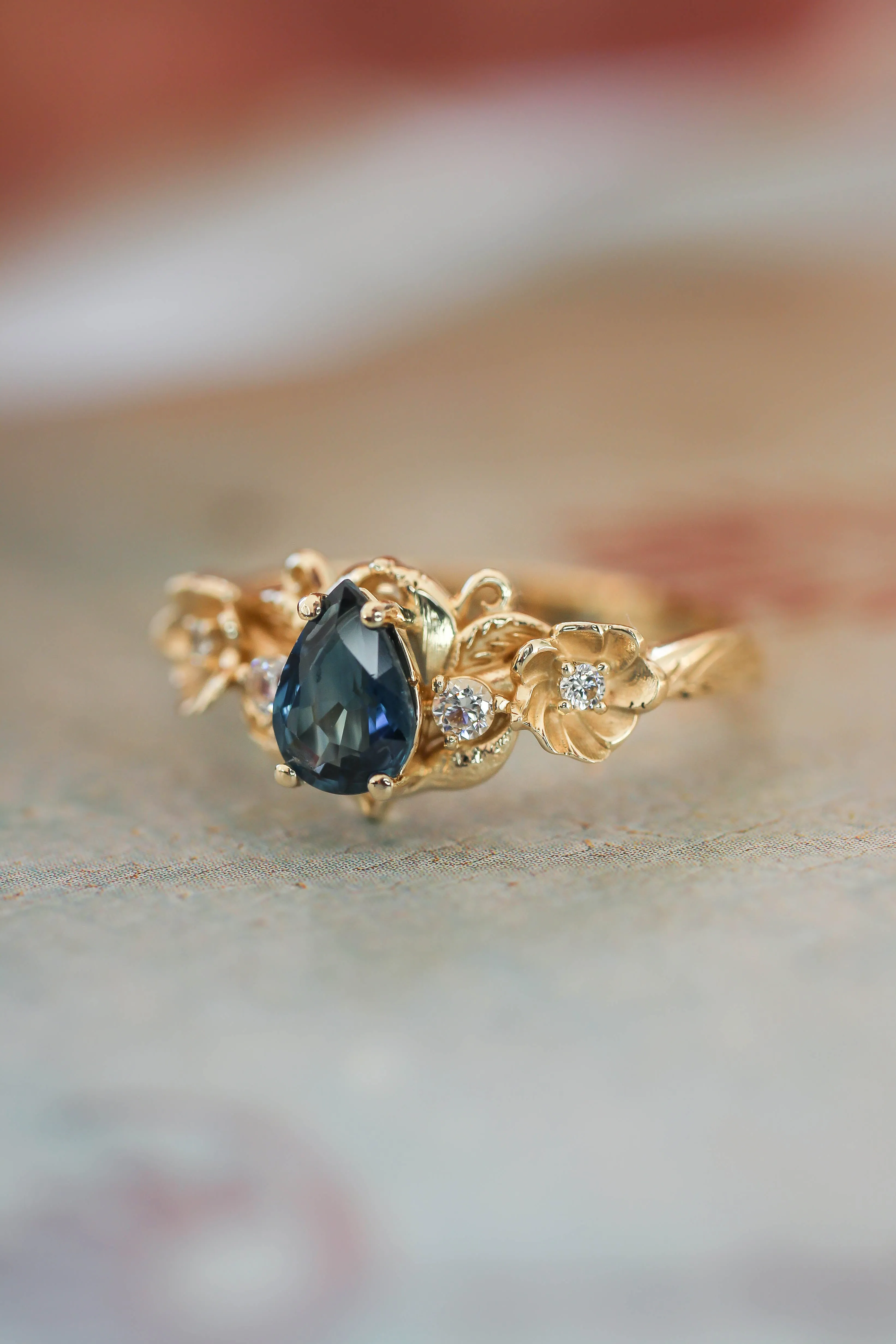 Sapphire and diamonds ring, flower engagement ring / Adelina