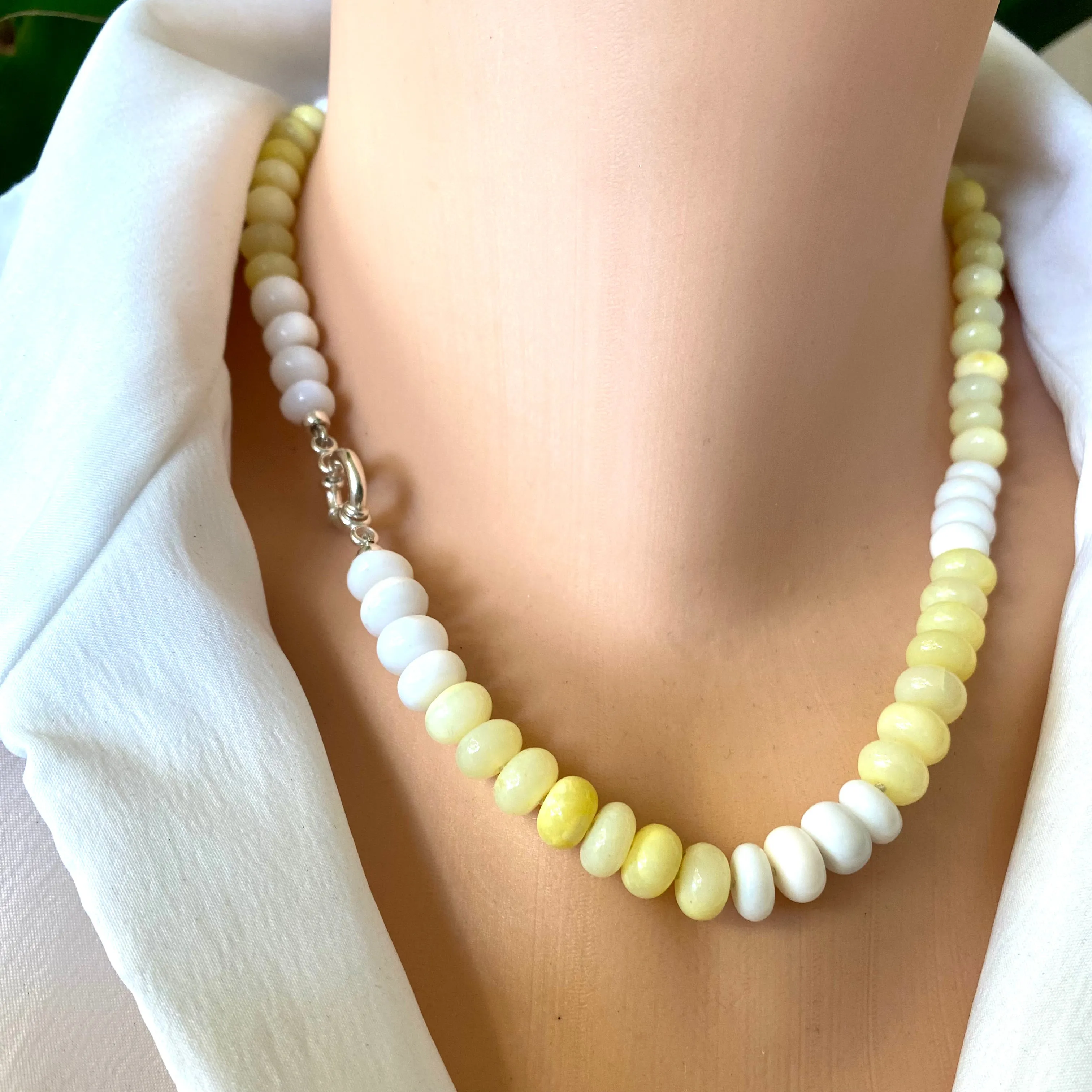 Shaded Yellow Opal Candy Necklace, 18inches, Sterling Silver Marine Clasp