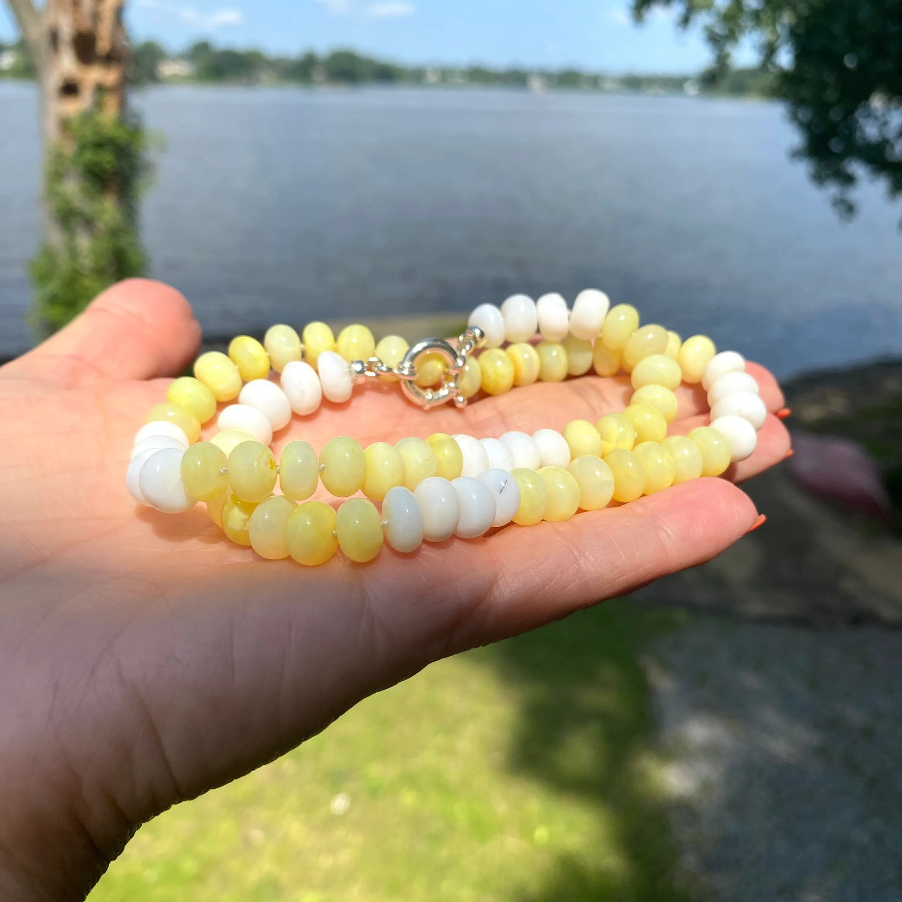 Shaded Yellow Opal Candy Necklace, 18inches, Sterling Silver Marine Clasp