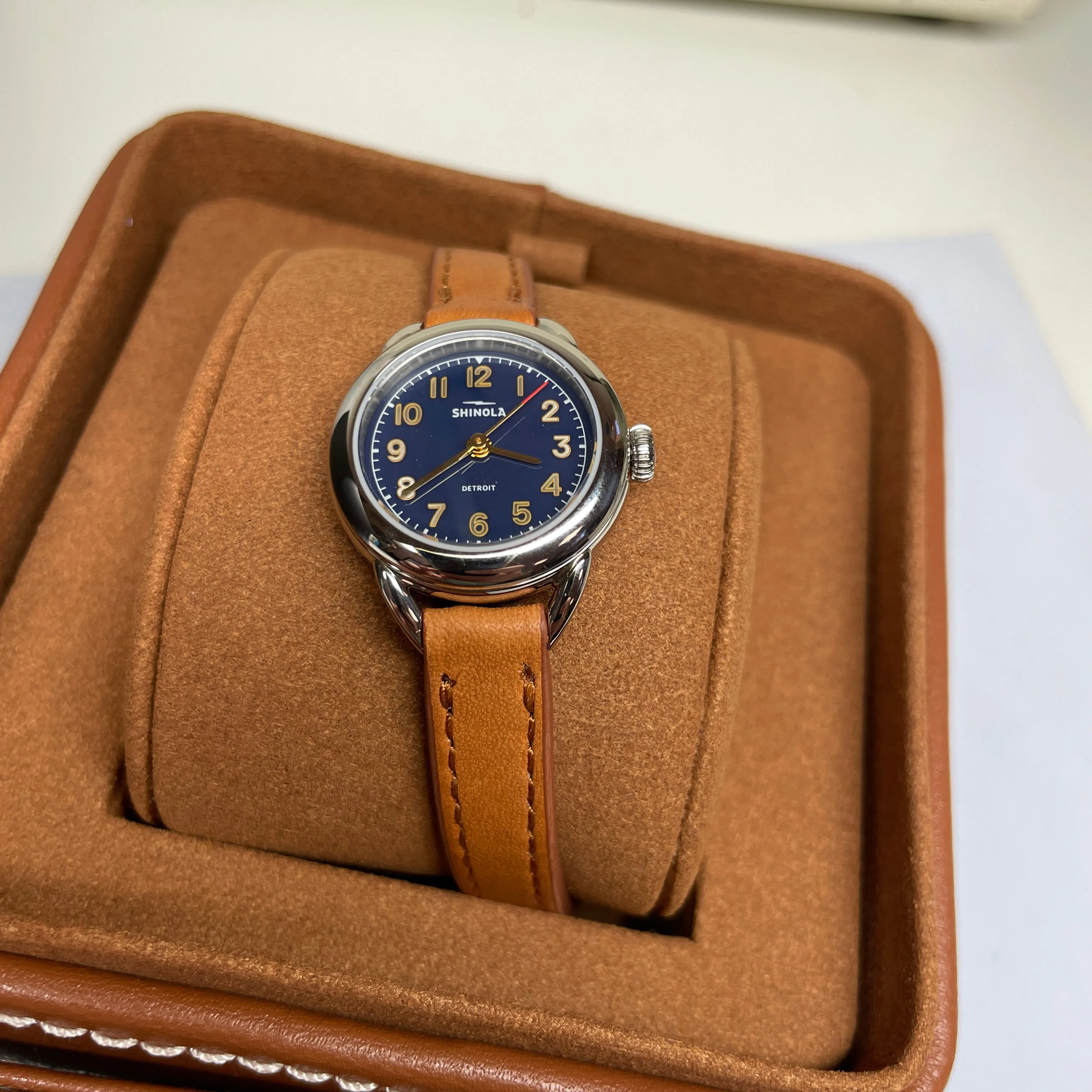 Shinola Runabout Mini 25mm Navy Blue Watch Bourbon Strap S0120273246