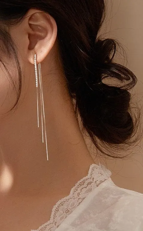 Shiny Tassel Platinum and Gold Earrings