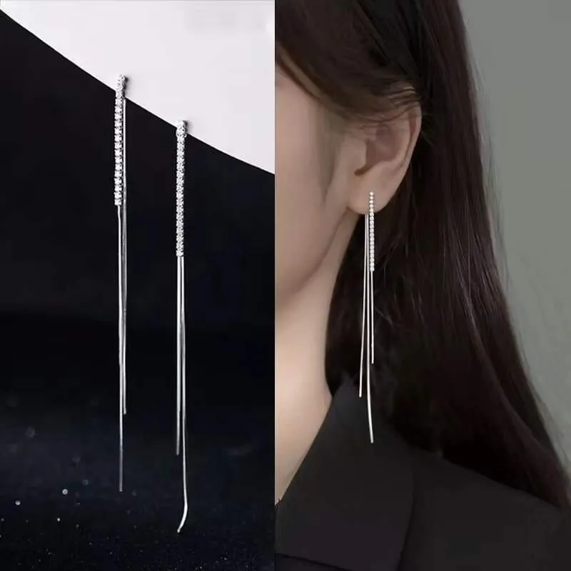 Shiny Tassel Platinum and Gold Earrings