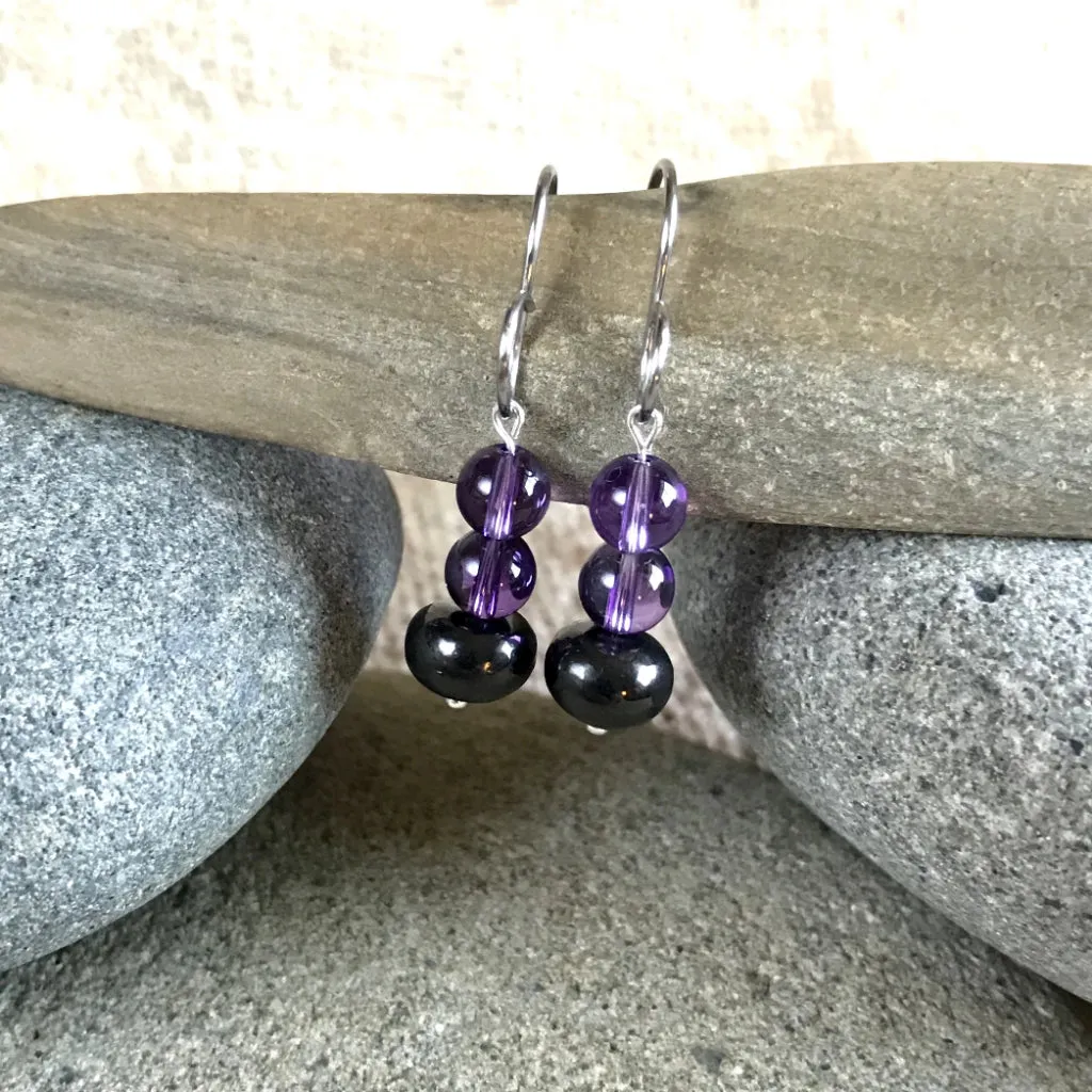 Shungite & Amethyst Earrings, Intuition and Imagination