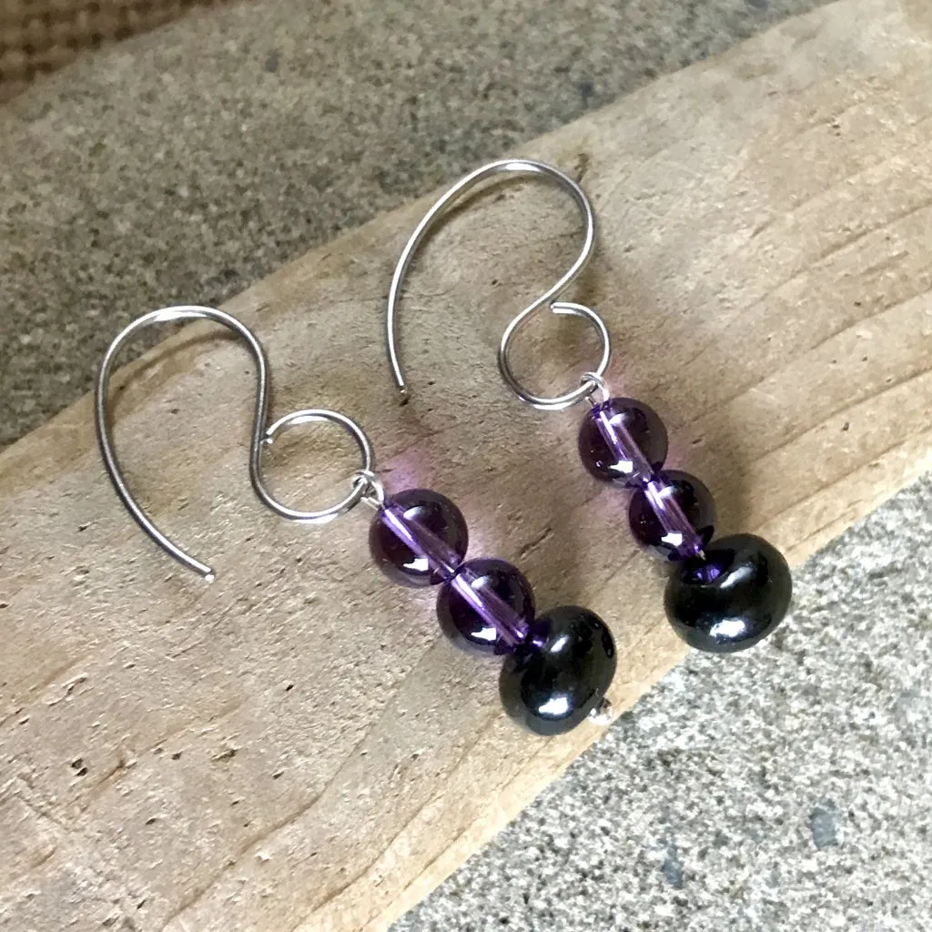 Shungite & Amethyst Earrings, Intuition and Imagination