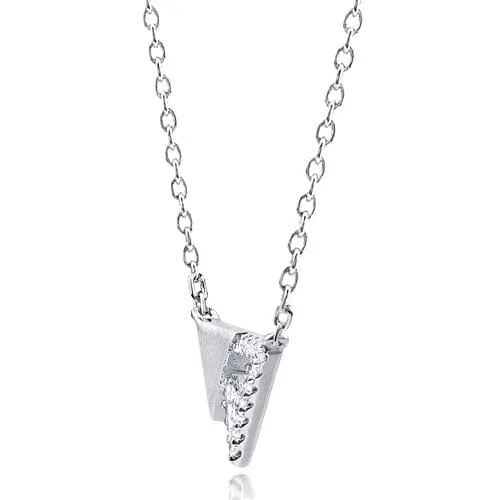 Silver Double Triangle Necklace With CZ - NTZ116