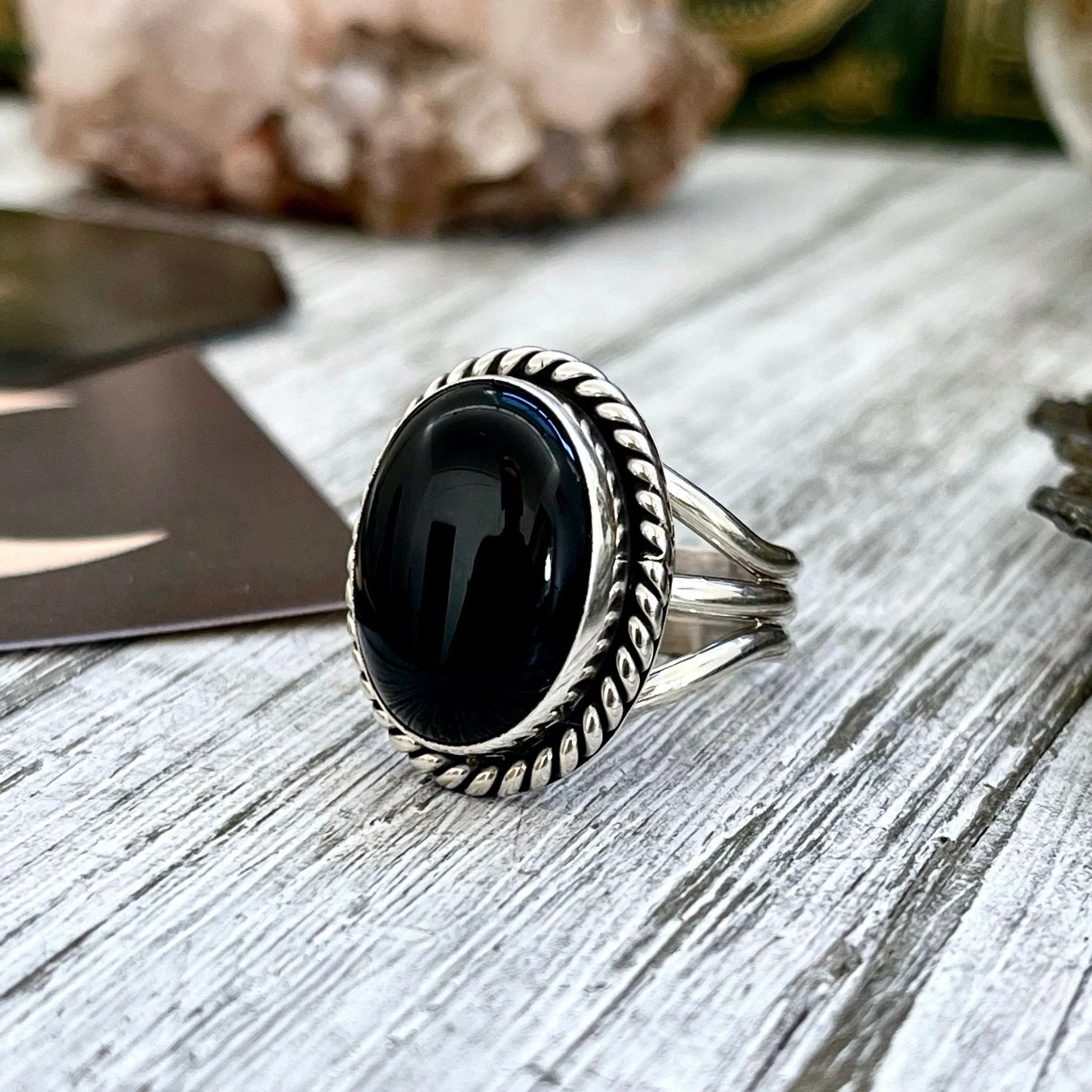 Size 8 9 10 Black Onyx Statement Ring Set in Sterling Silver / Curated by FOXLARK Collection