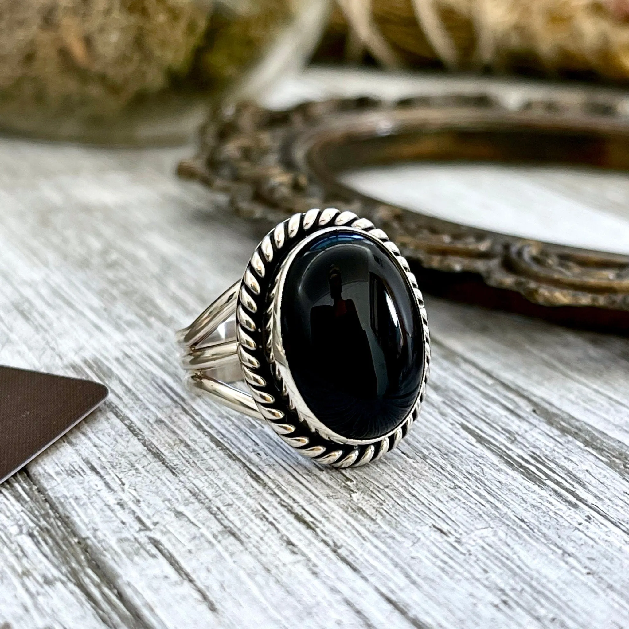 Size 8 9 10 Black Onyx Statement Ring Set in Sterling Silver / Curated by FOXLARK Collection