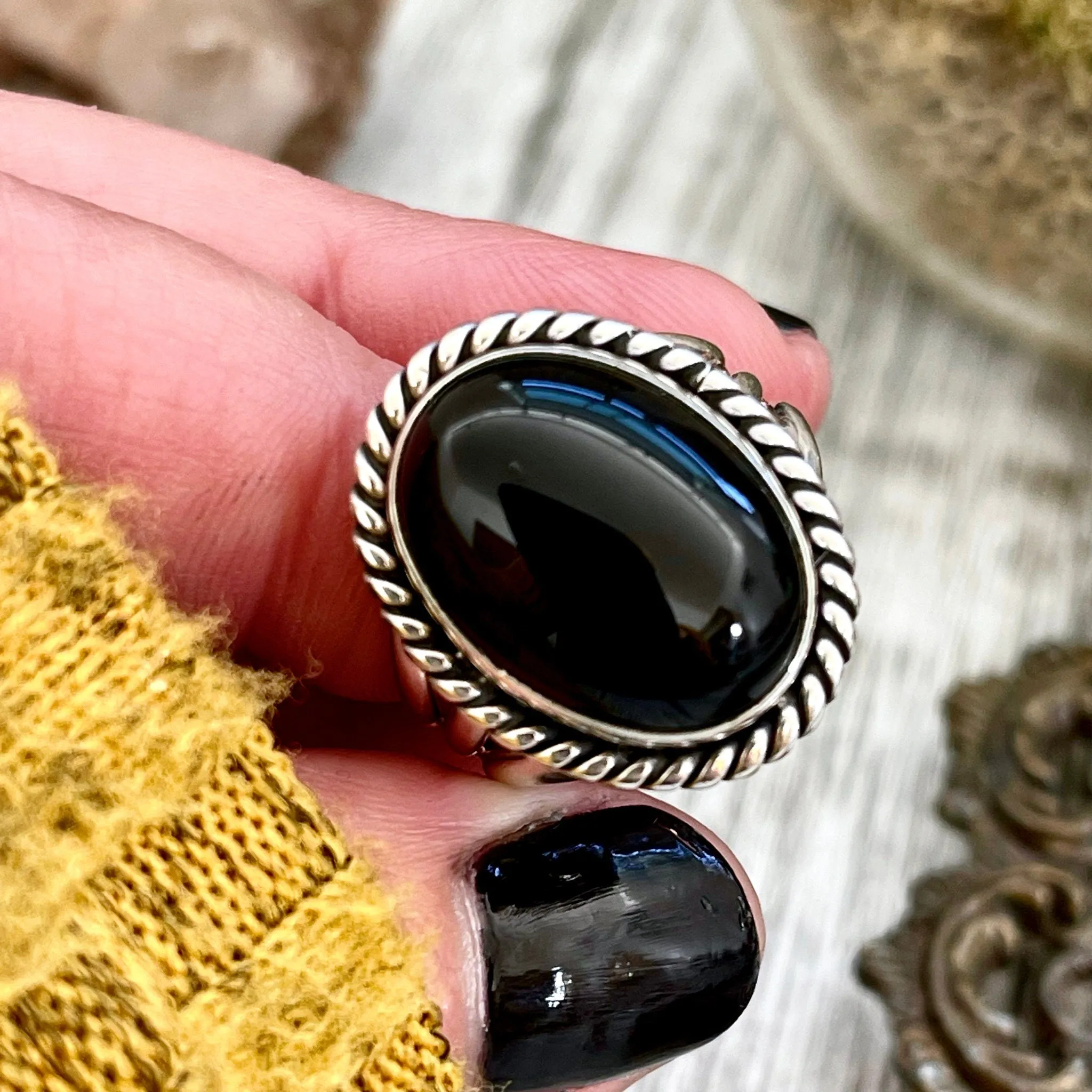 Size 8 9 10 Black Onyx Statement Ring Set in Sterling Silver / Curated by FOXLARK Collection