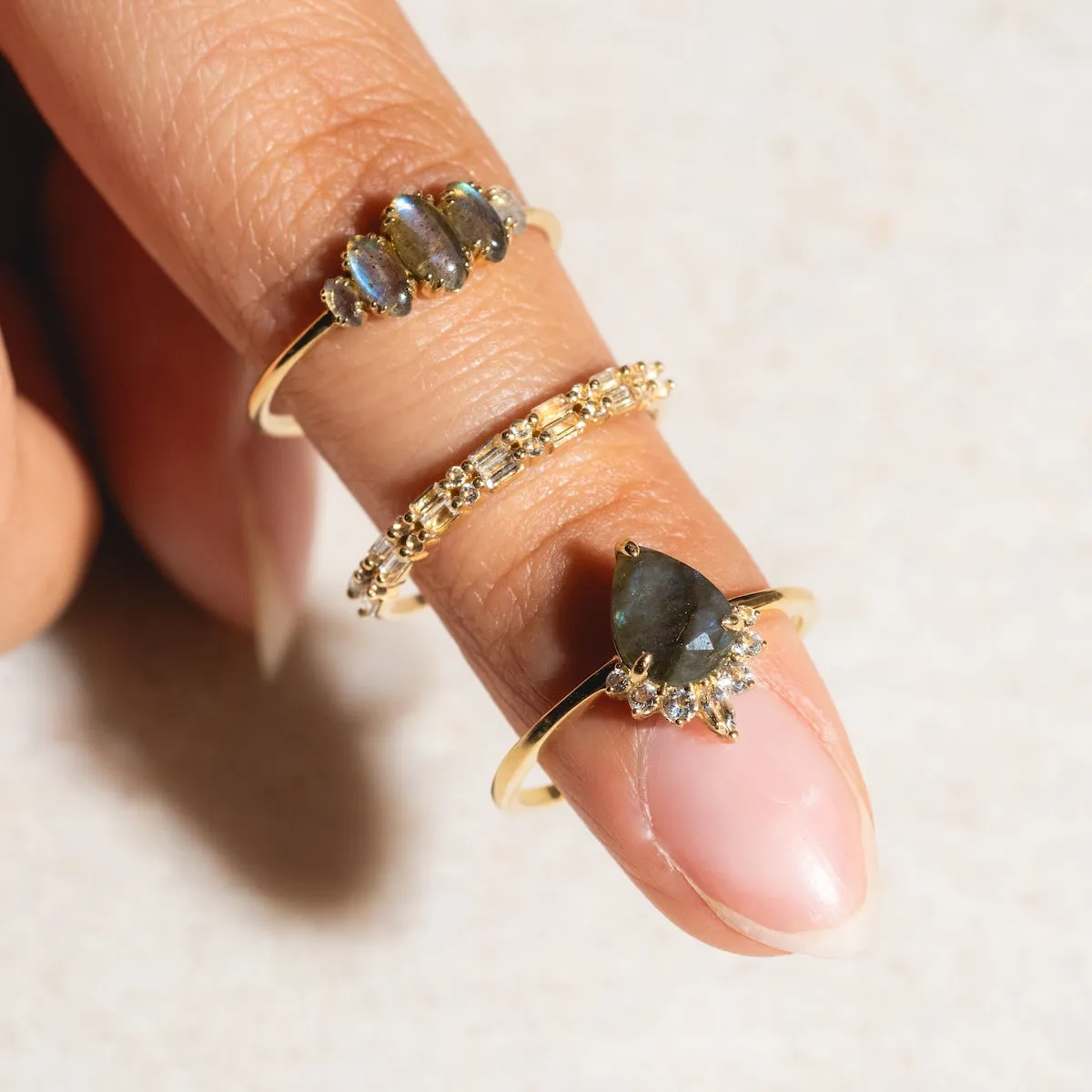 Solid Gold Labradorite Marquise Cluster Ring