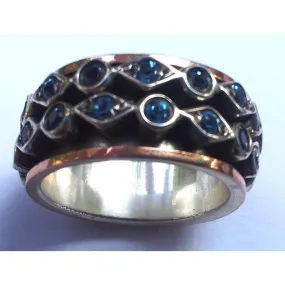 Spinner ring Sterling silver Rose gold  9K Meditation Blue Topaz