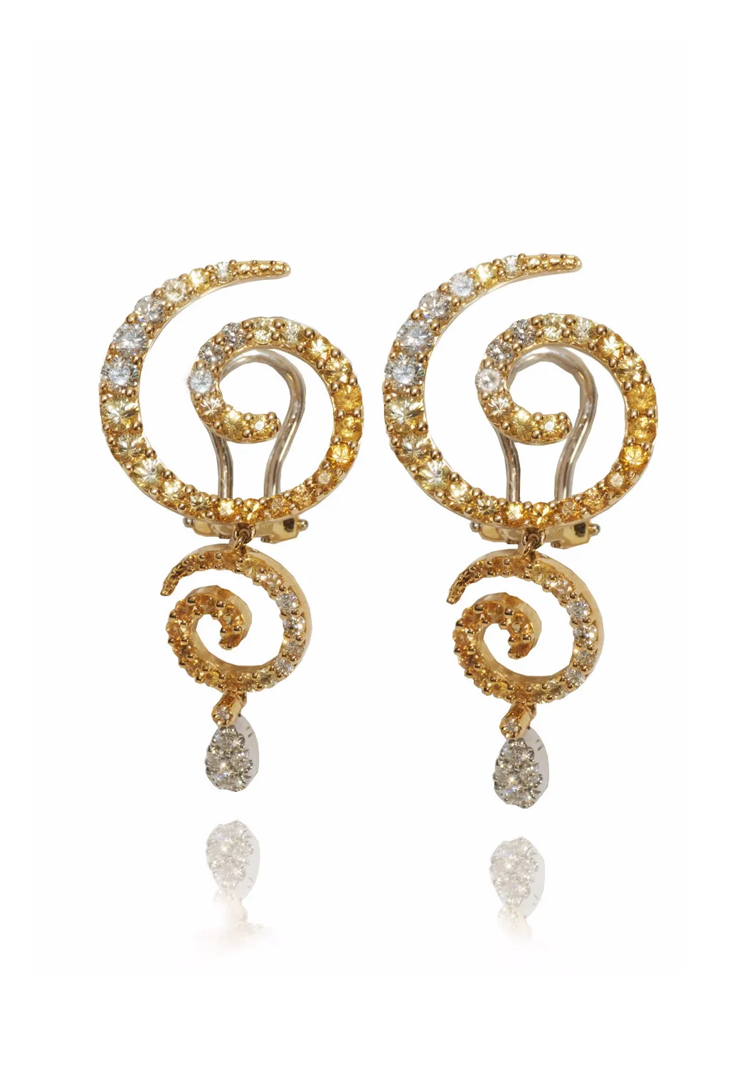 Stefan Hafner Diamond & Orange Sapphire Swirl Drop Earrings