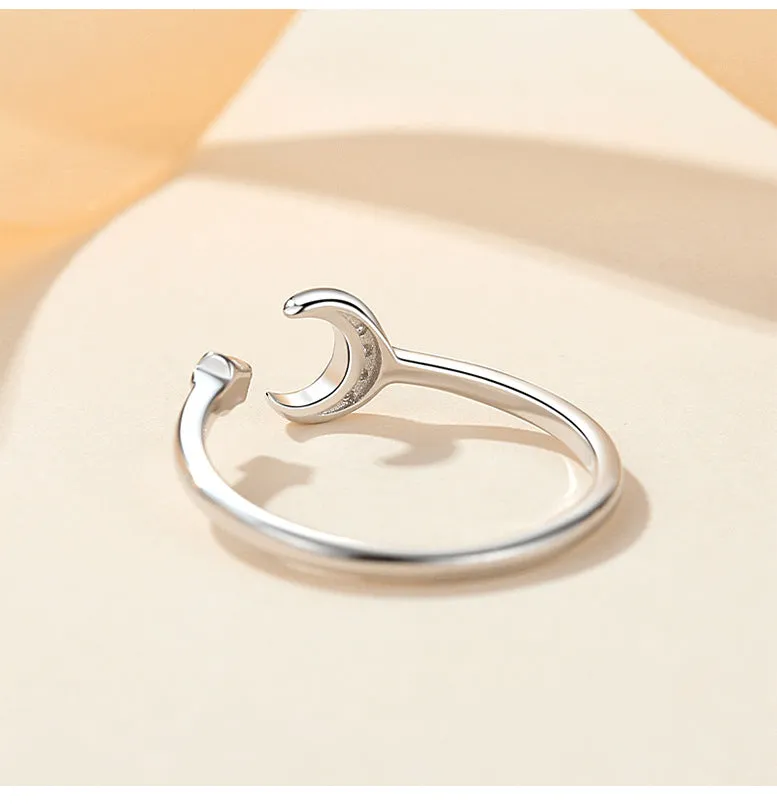 Sterling Silver Crescent Adjustable Moon and Star Ring