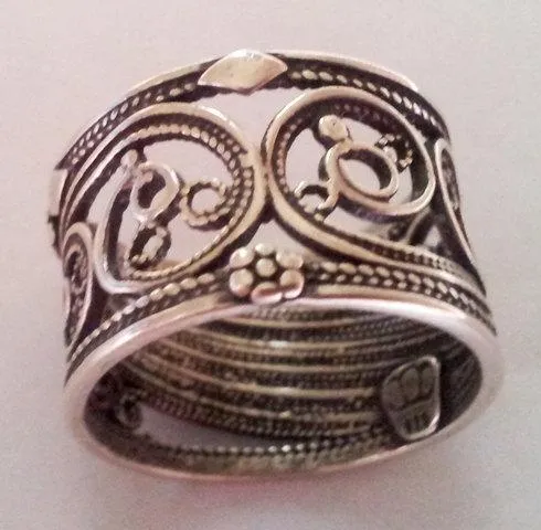 Sterling silver ring , Hippie Rings filigree handcrafted Israeli designer,  bohemian ring, chic ring