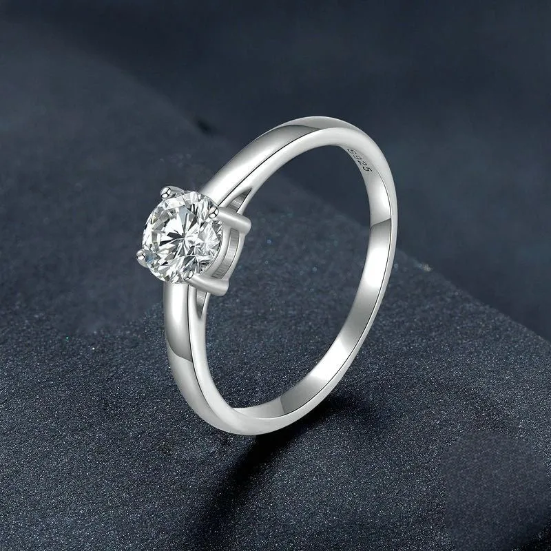 Sterling Silver Round Moissanite Diamond Ring For Women