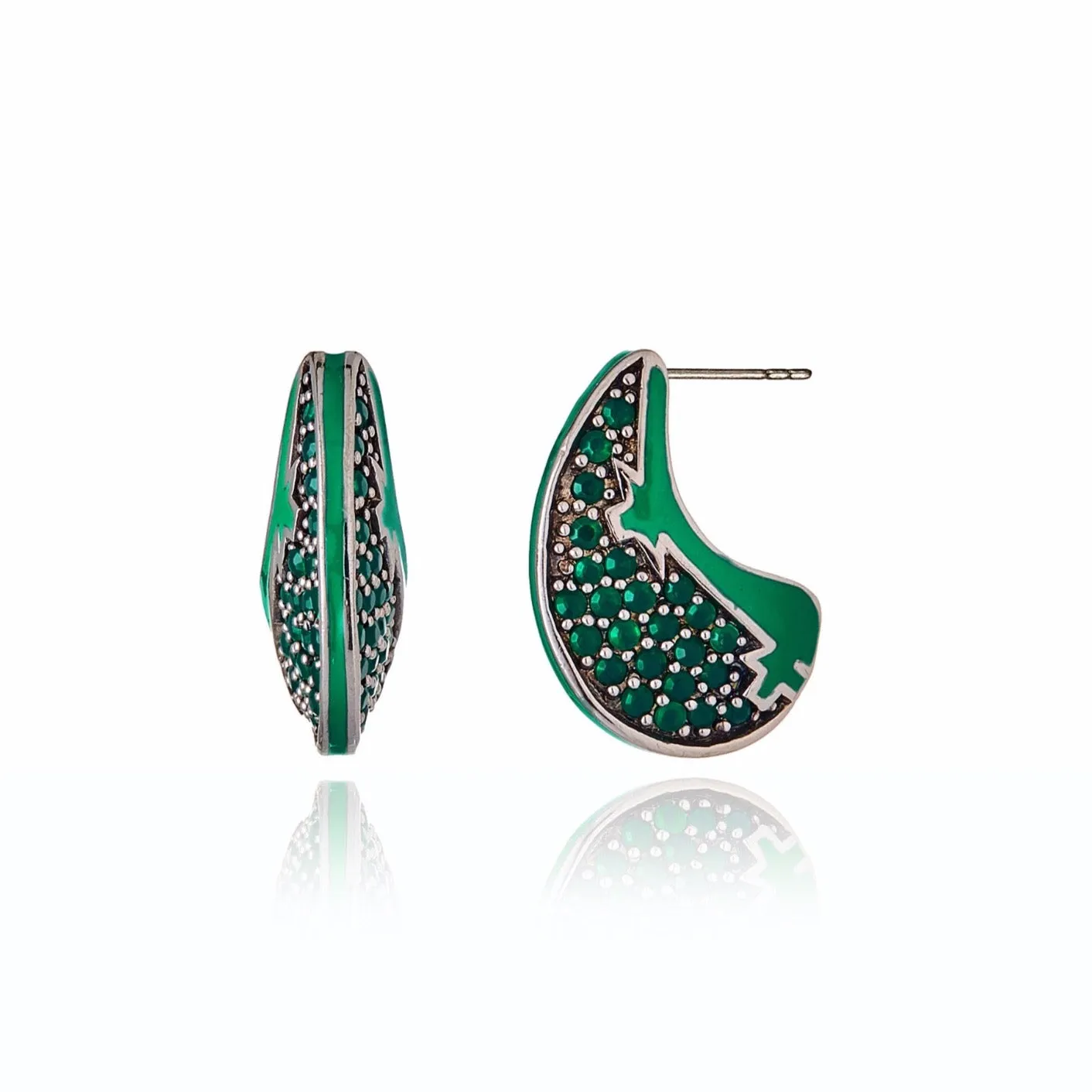 Sterling Silver Statement Earrings With Spearmint Enamel & Green Agate