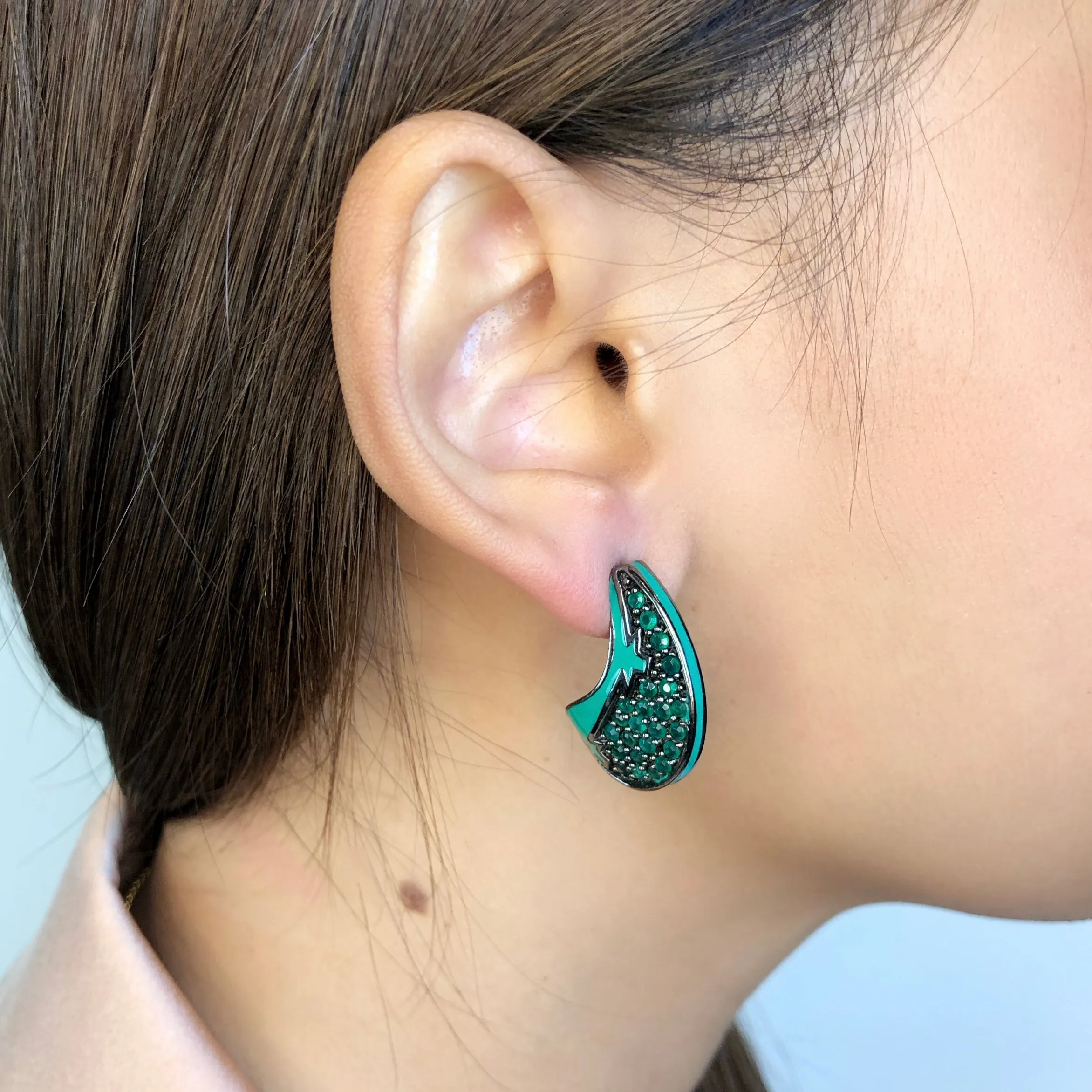 Sterling Silver Statement Earrings With Spearmint Enamel & Green Agate