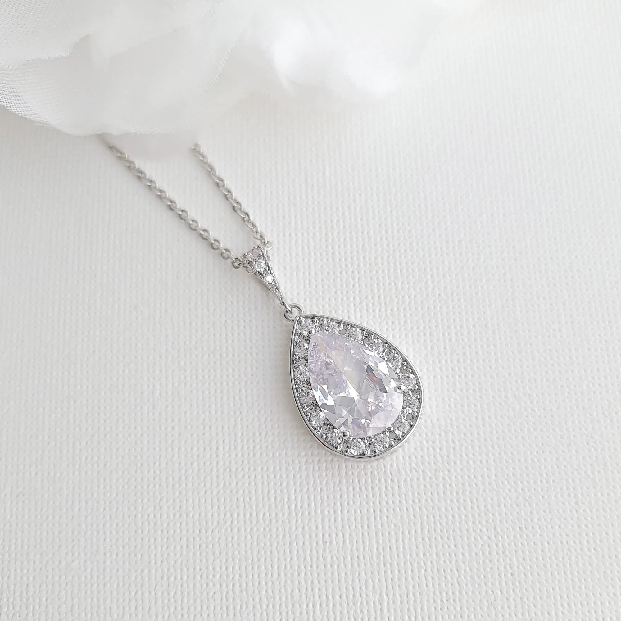 Teardrop Necklace in 14K Gold & Cubic Zirconia for Brides & Bridesmaids-Evelyn