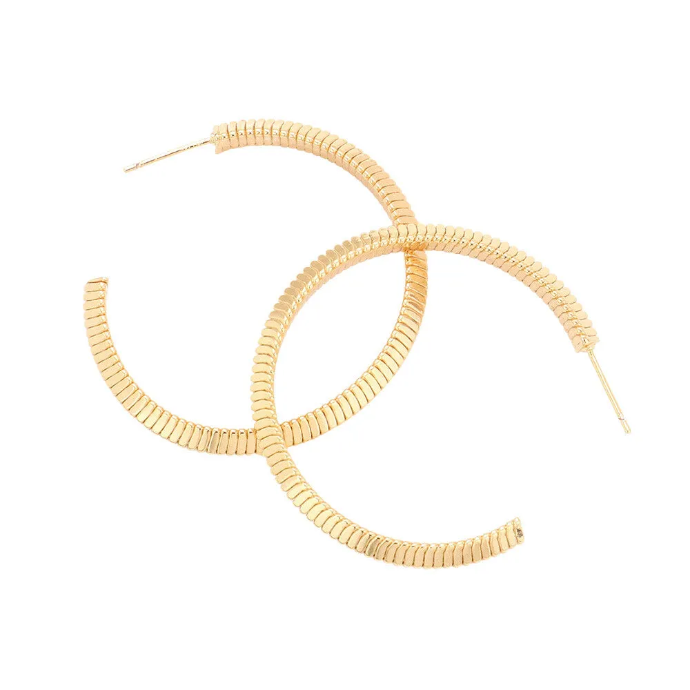 Textured Brass Metal Hoop Earrings (1.6Inch)