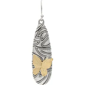 Two Tone Swirly Bar 3D Butterfly Earring