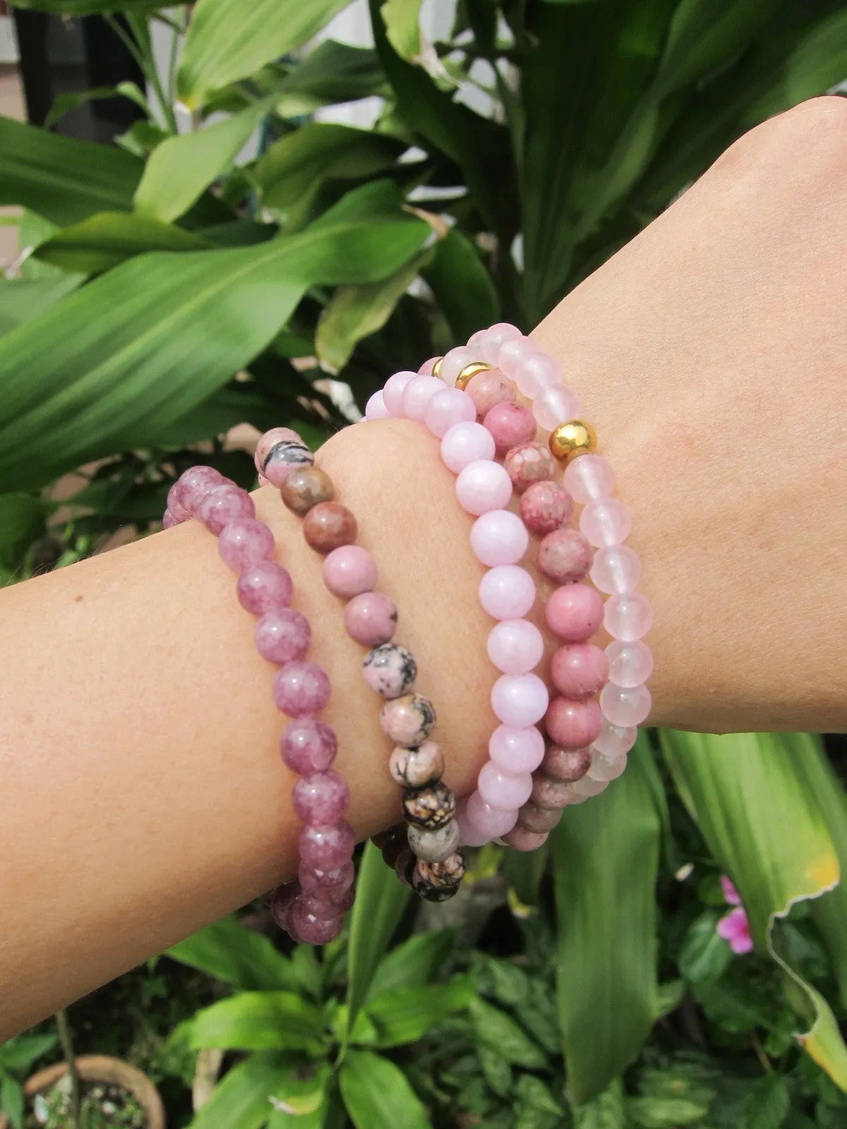 Unconditional Love Rose Quartz Pink Rhodonite & Hematite Bracelet Set