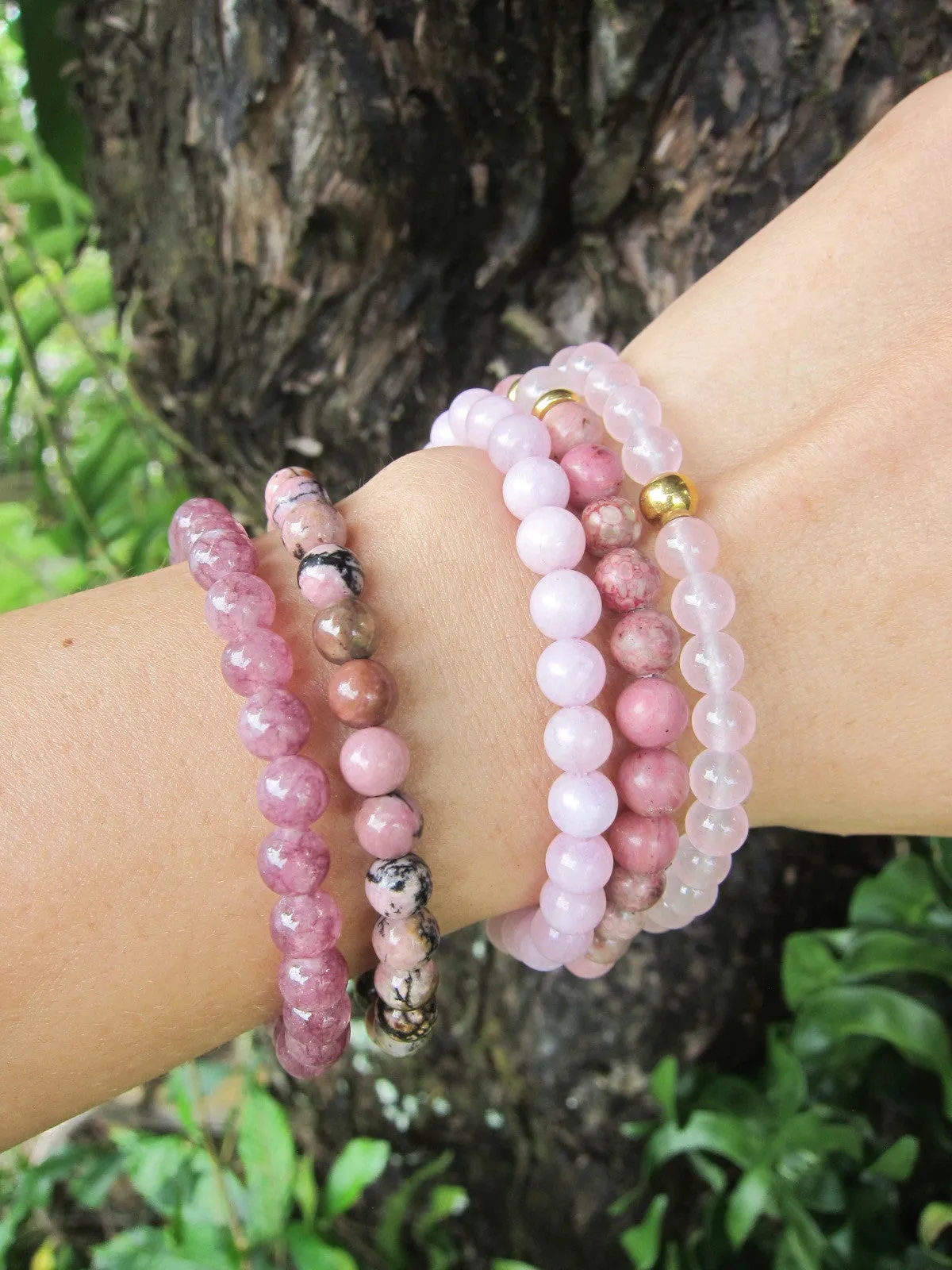 Unconditional Love Rose Quartz Pink Rhodonite & Hematite Bracelet Set