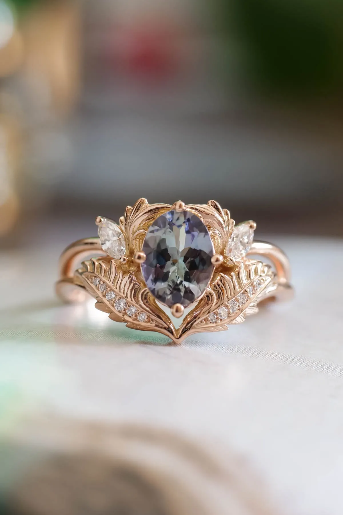 Unique gemstone engagement ring, tanzanite gold ring / Adonis