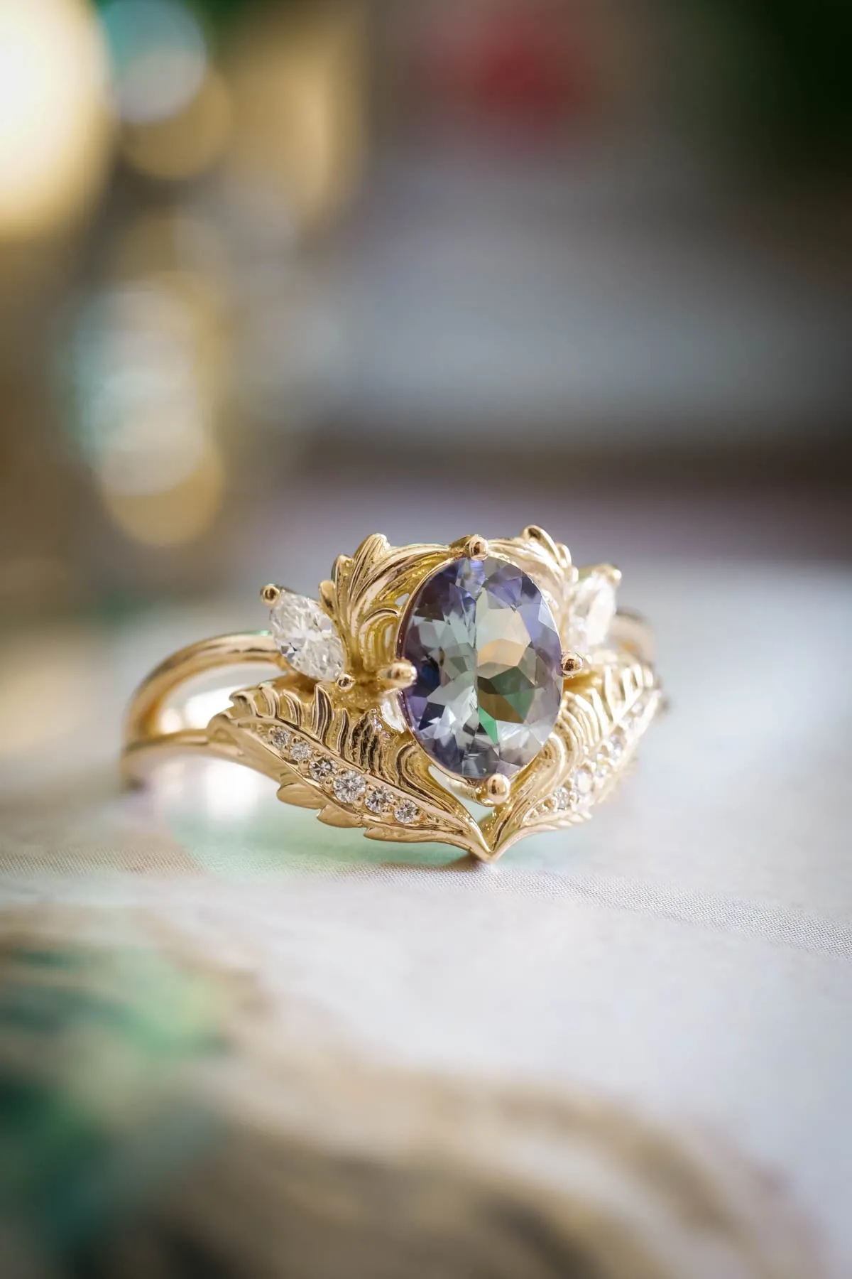 Unique gemstone engagement ring, tanzanite gold ring / Adonis