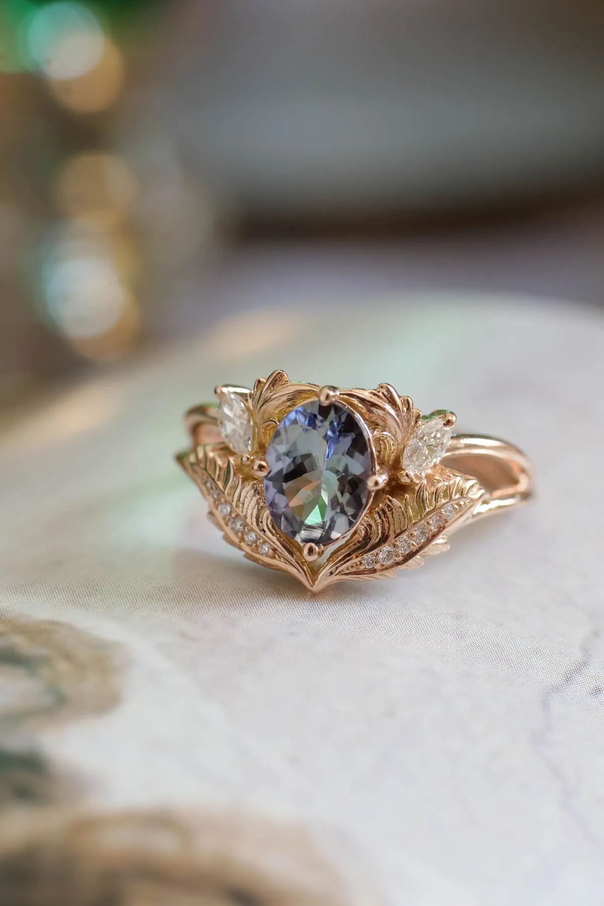 Unique gemstone engagement ring, tanzanite gold ring / Adonis