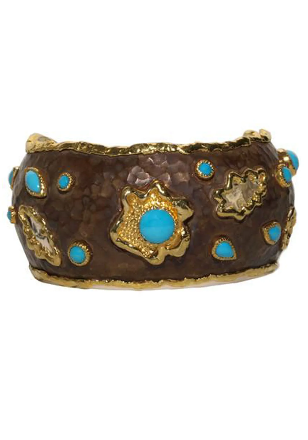 Victor Velyan Hammered Brown Silver Turquoise Cuff Bracelet