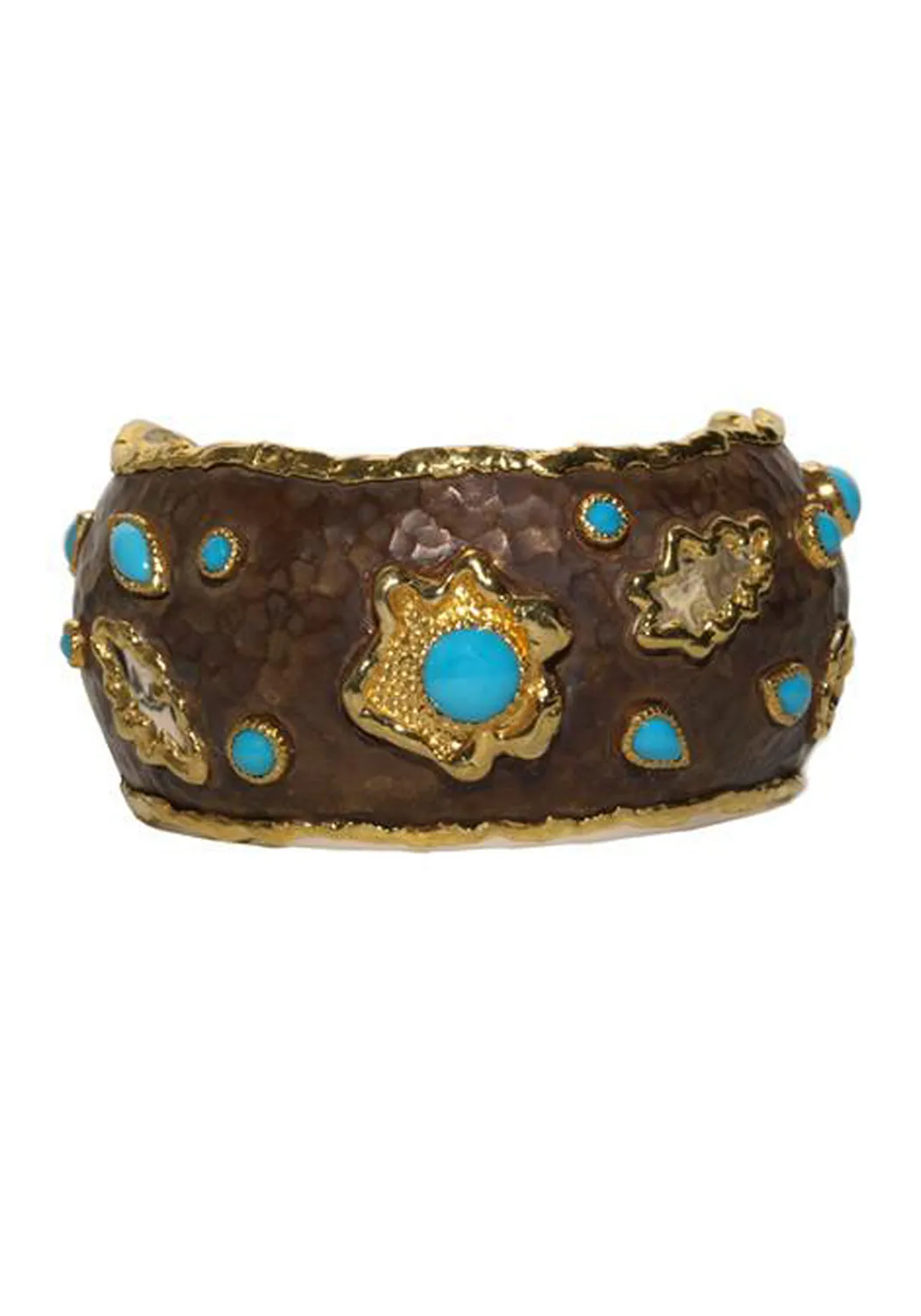 Victor Velyan Hammered Brown Silver Turquoise Cuff Bracelet