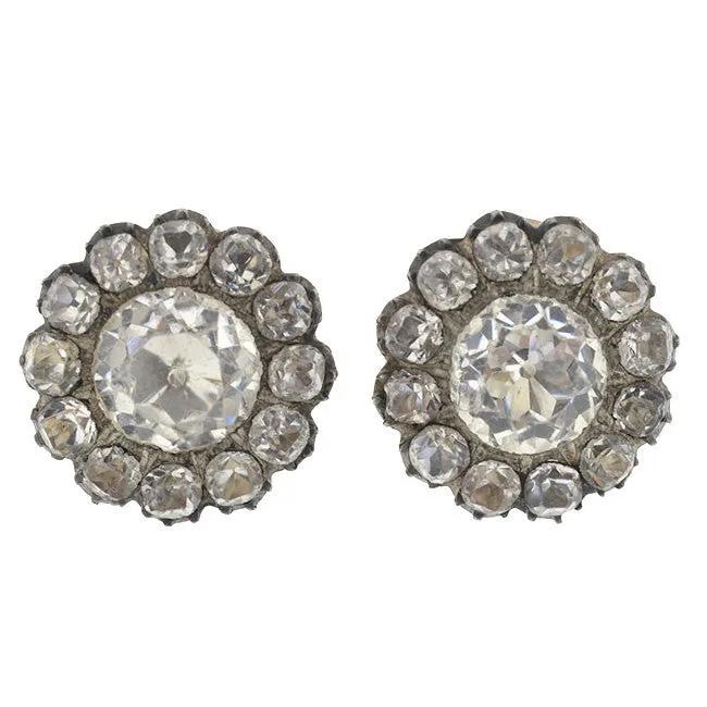 Victorian Sterling & 14kt French Paste Cluster Clip Earrings