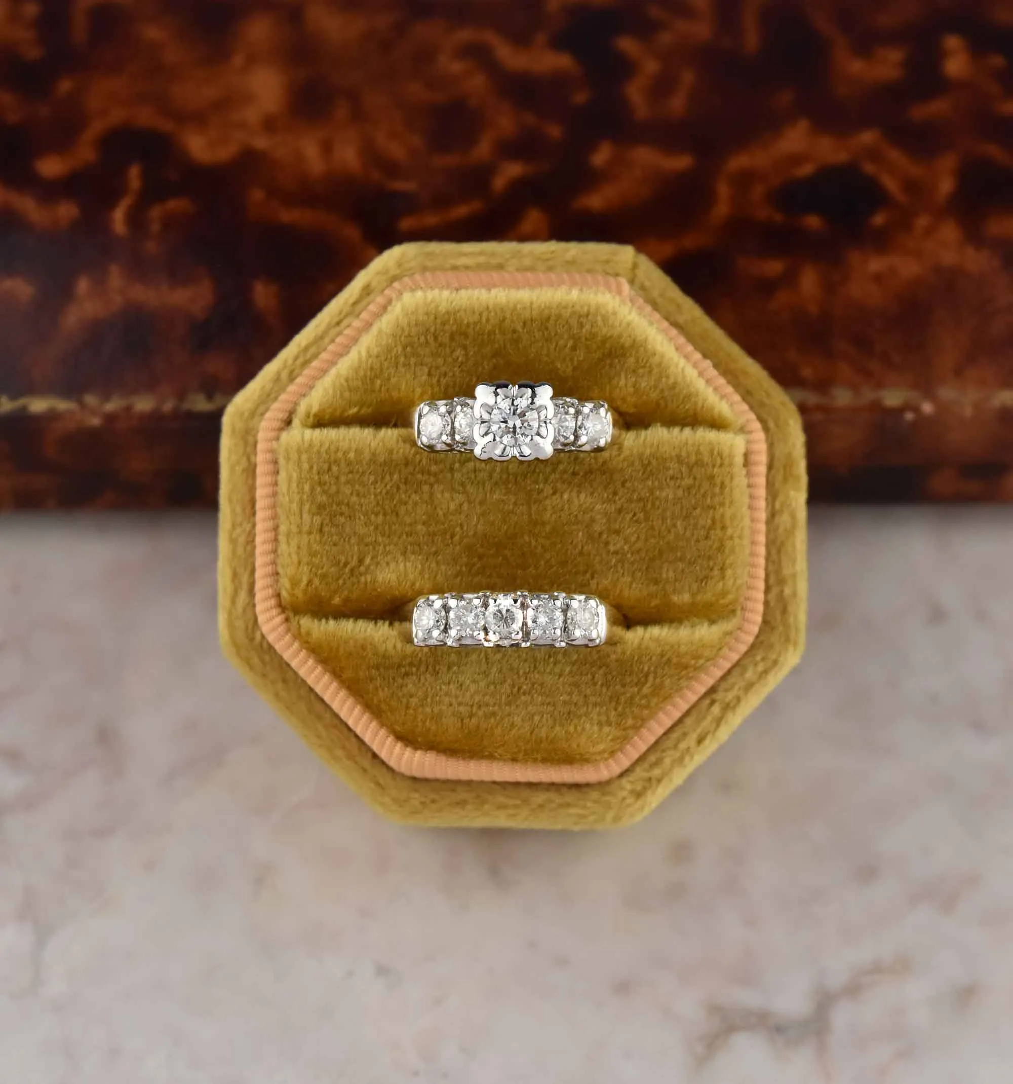 Vintage 14K Gold 1.75 CTW Diamond Wedding Engagement Ring Set