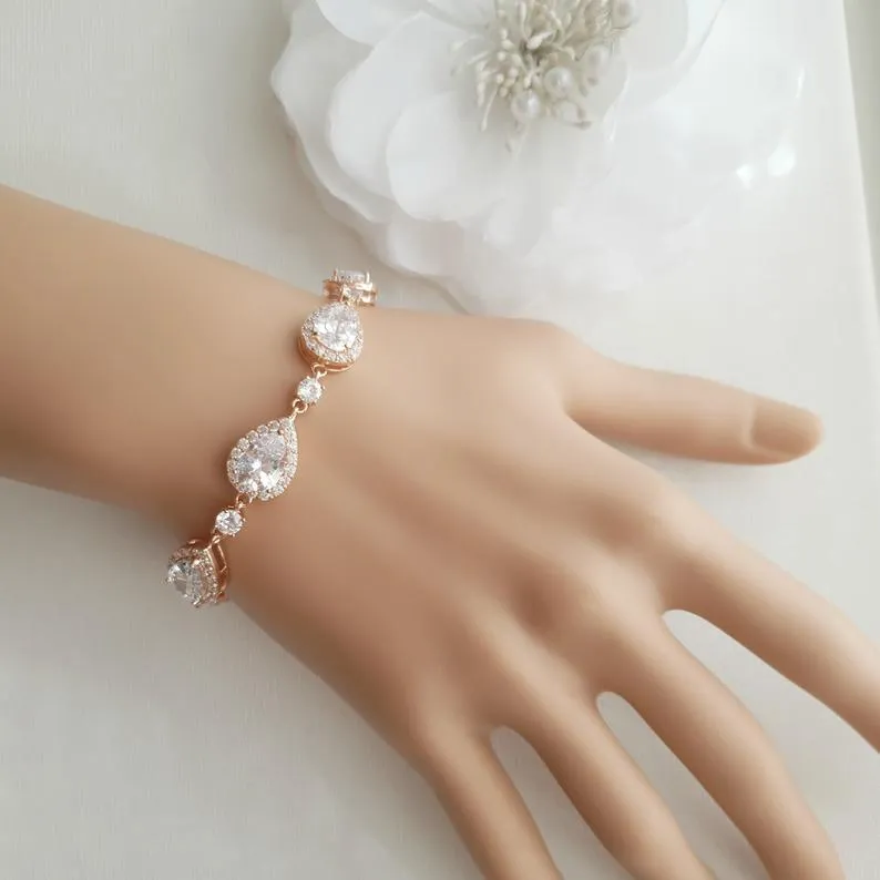 Wedding Day Crystal Bracelet in Rose Gold for Brides-Emma