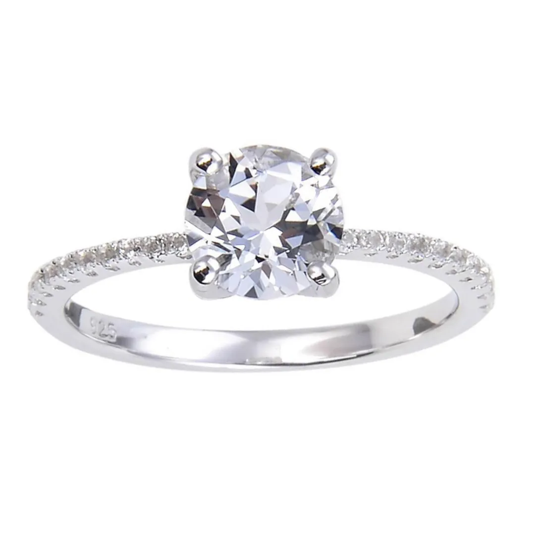 White Topaz Pave Engagement Ring