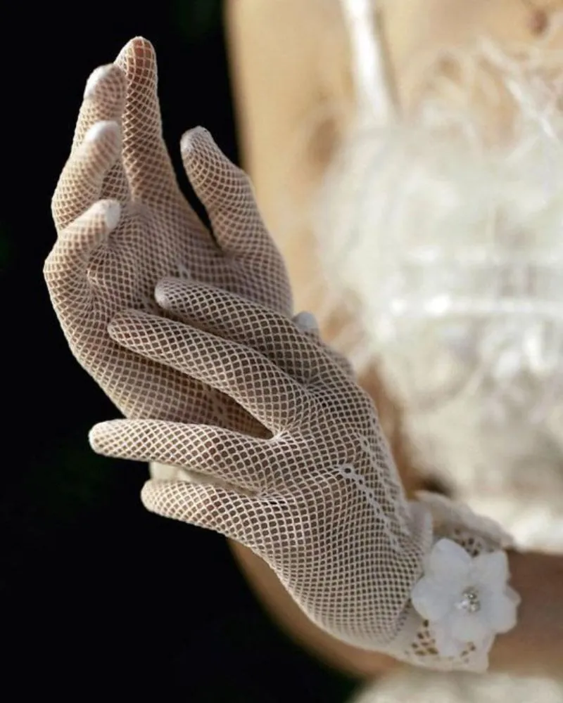 Women's Flower Gloves Short Tulle Gloves Tea Party Evening Dance Party Gloves Dress Accessories