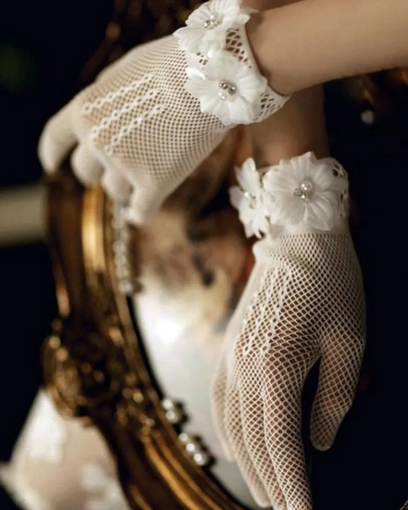 Women's Flower Gloves Short Tulle Gloves Tea Party Evening Dance Party Gloves Dress Accessories