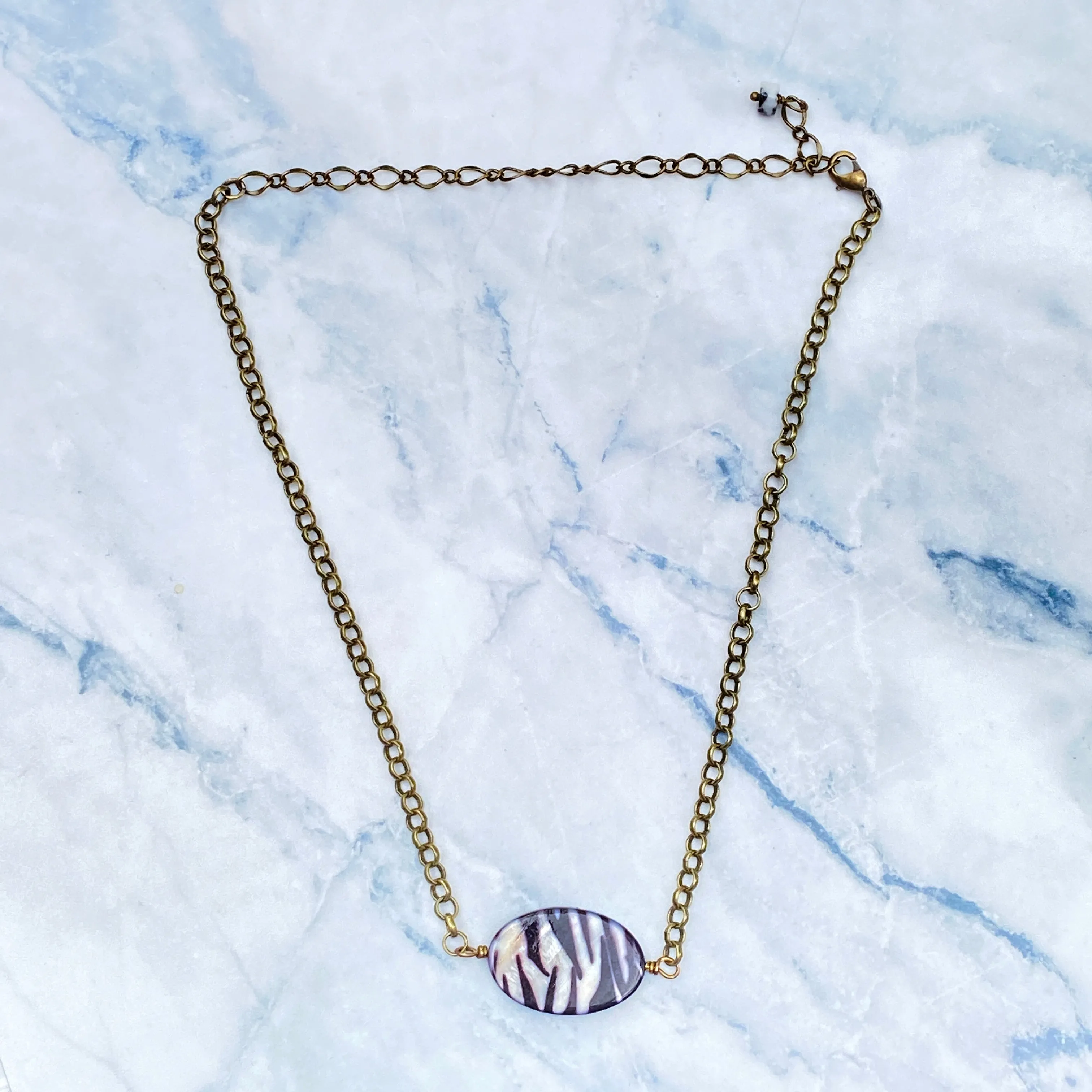 Zebra Print Mother of Pearl Choker/Necklace