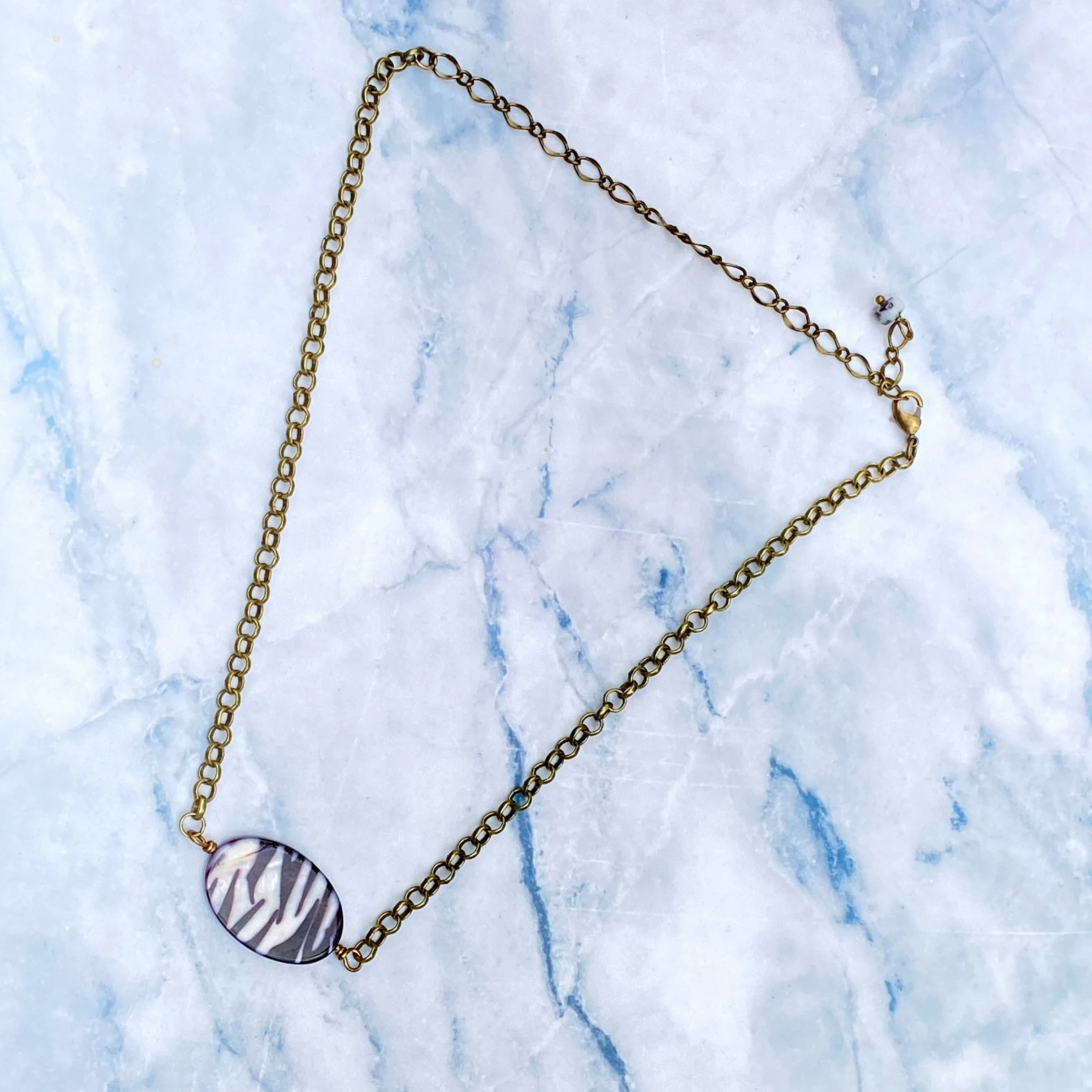 Zebra Print Mother of Pearl Choker/Necklace