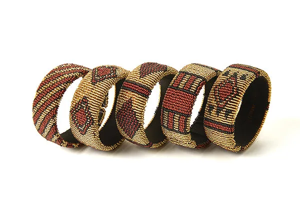 Zulu Beaded Cuff Bangles Brown - Set of 5